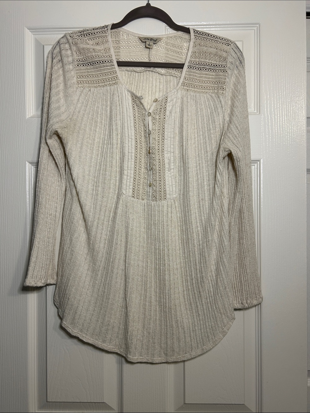 Lucky Brand Cream Lace Henley Boho Tunic Top Large
